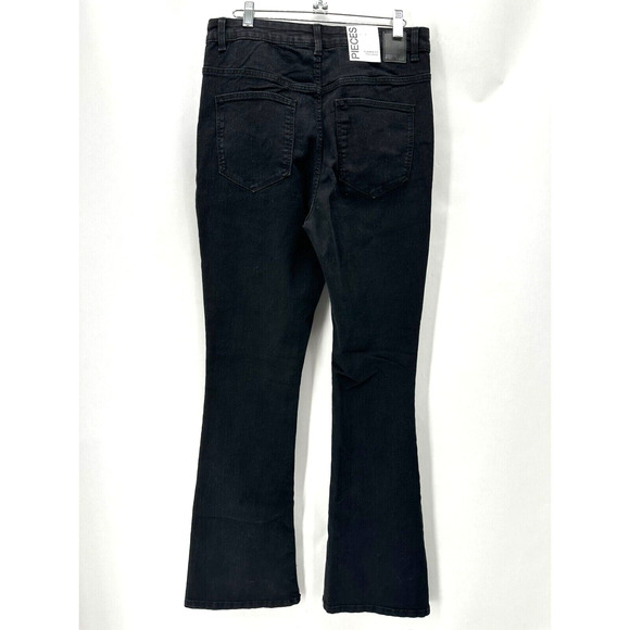 ASOS Pieces Peggy High Waist Flare Jeans Womens XL Black Stretch Preppy City NWT - Picture 6 of 12